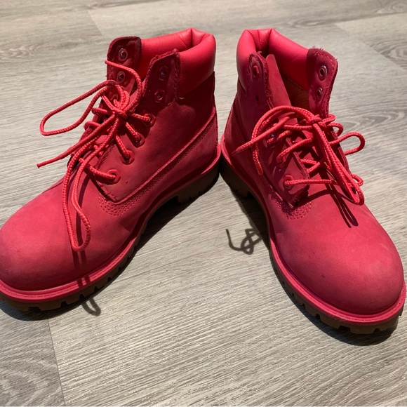 Timberland Youth Pink Red Rose Lace Up Waterproof Boots Size 1 - Picture 5 of 11